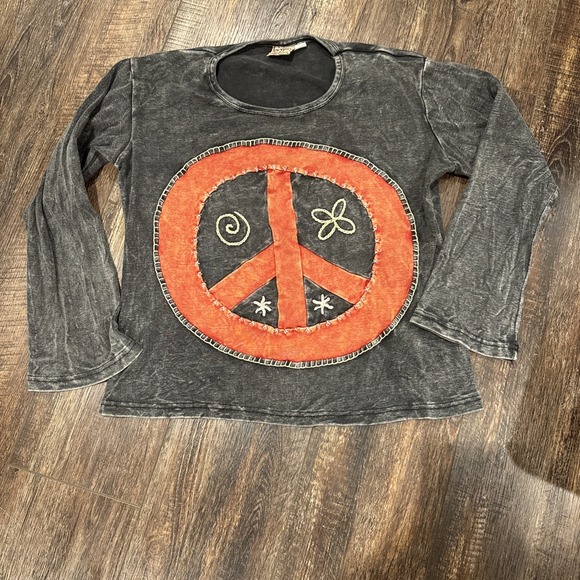 Gypsy Rose Boho Style Long Sleeve Peace Sign Shirt Women's Medium - Picture 1 of 10